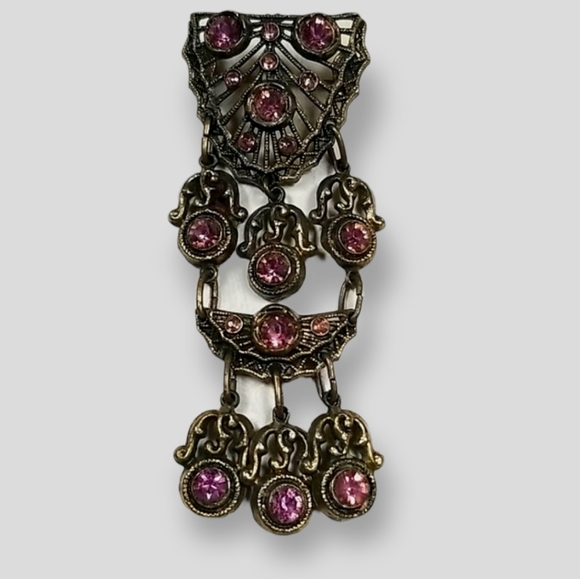 Vintage Art Deco 1930s Amethyst Rhinestone Crystal Brooch - Picture 1 of 9